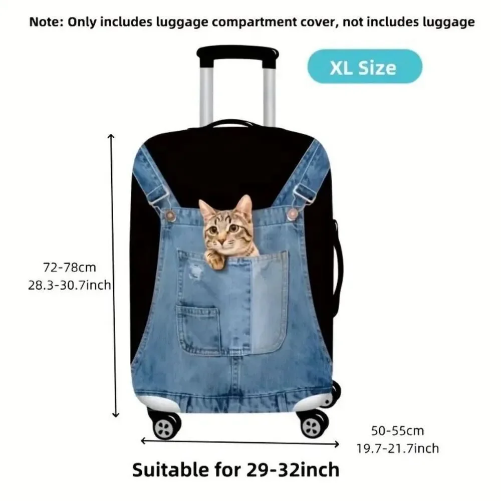 NWT Gorgeous Cat in Denim Overall Sz XL 29”-32” Suitcase Luggage Elastic Cover
